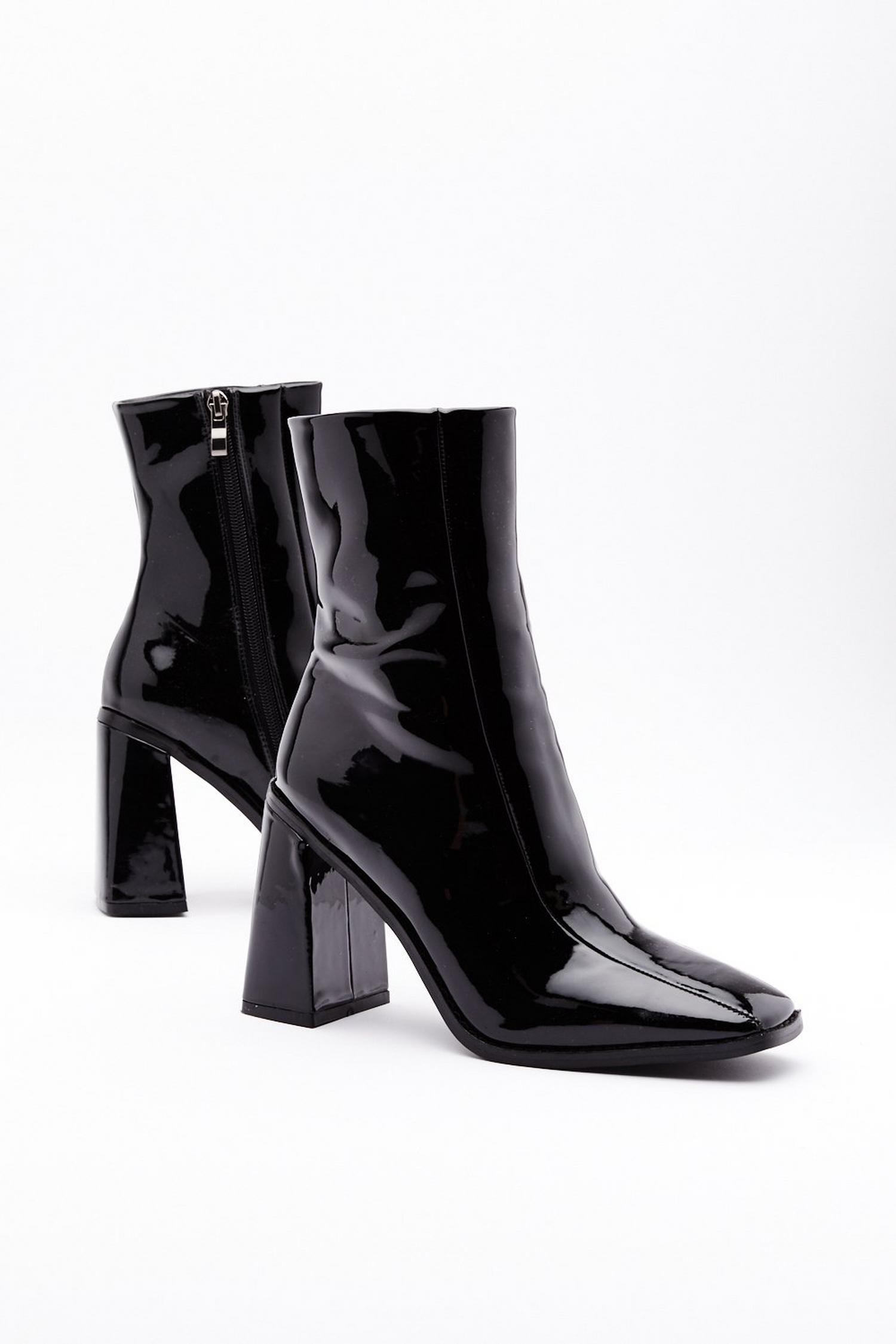 Patent Square Toe Flare Heel Boots | Nasty Gal