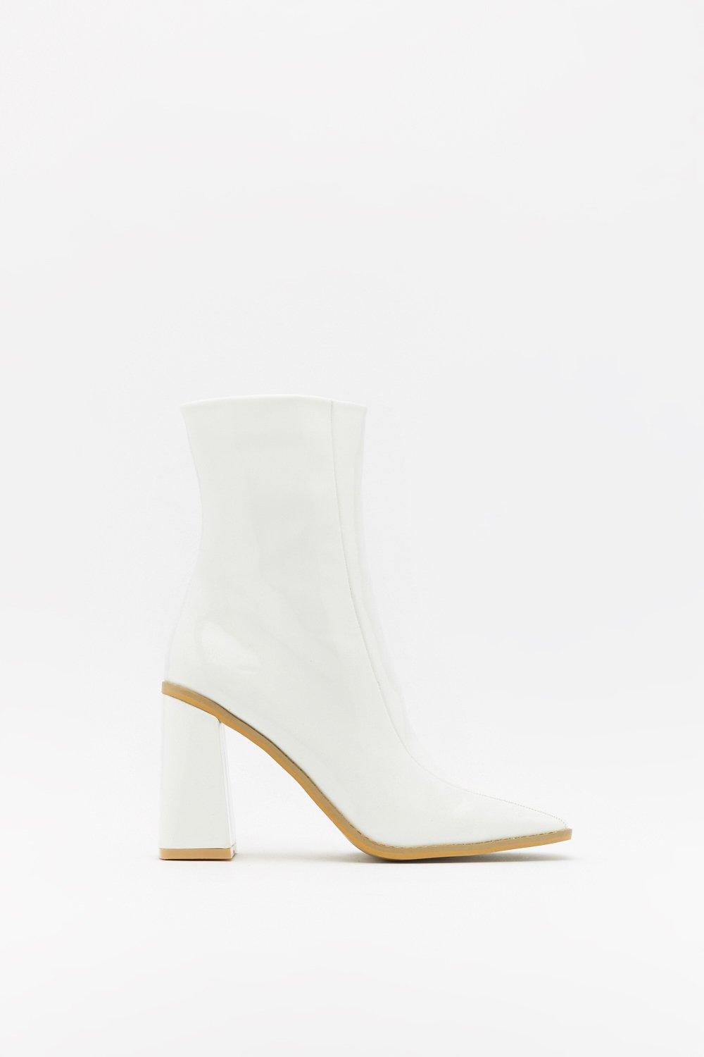 Square up patent faux leather sale boot