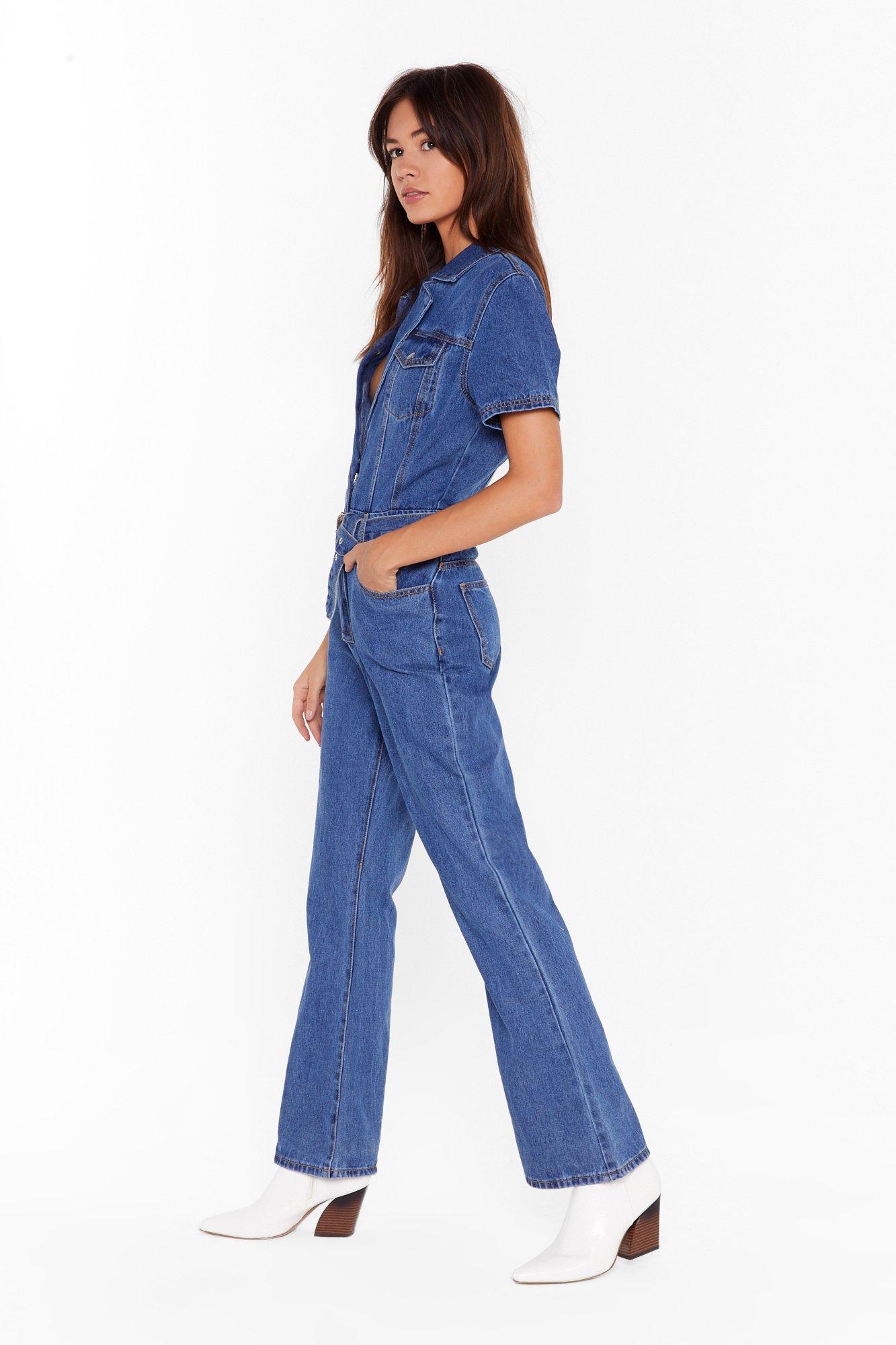 denim flared boiler suit