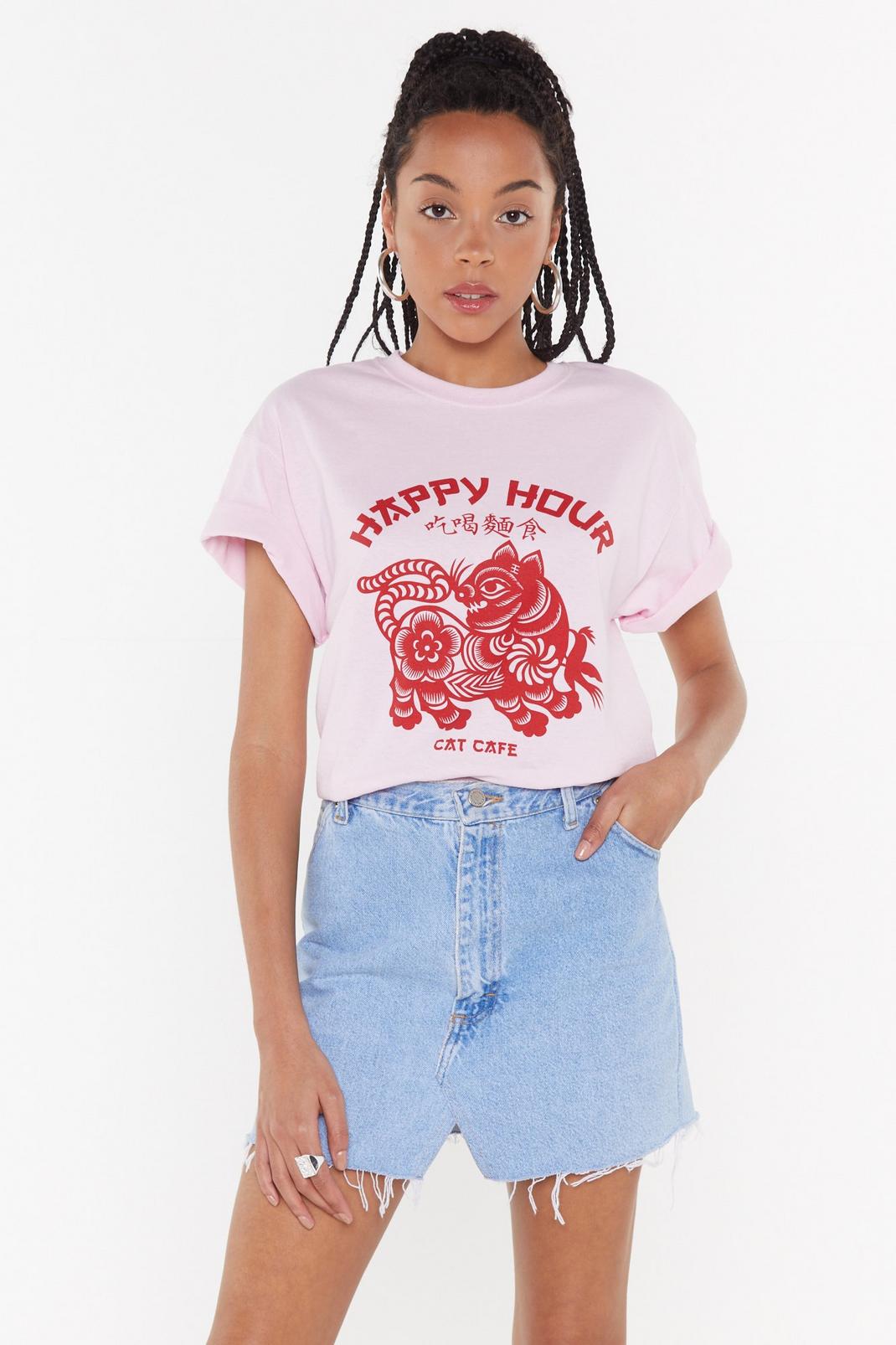 T-shirt ample à imprimé graphique 'Happy Hour' image number 1