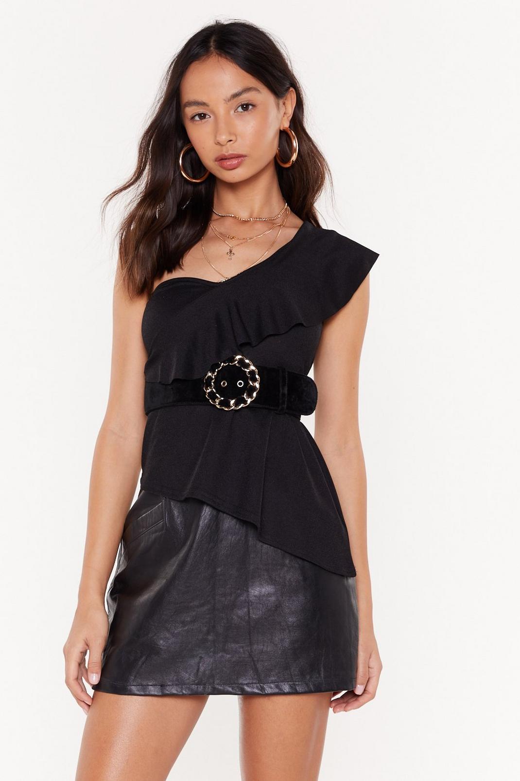 Black Ruffle One Shoulder Asymmetric Top image number 1