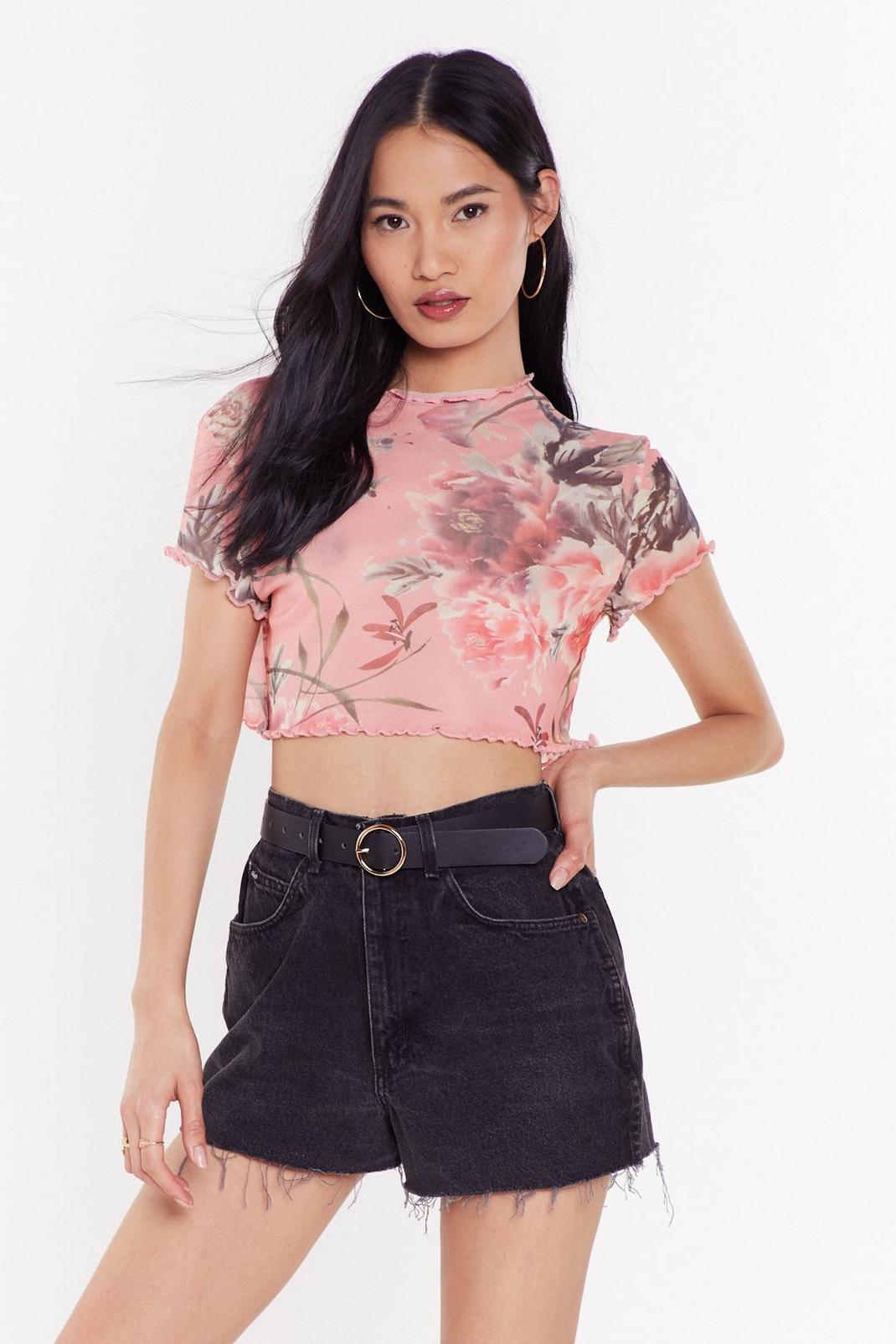 Mesh and No Floral Crop Top image number 1
