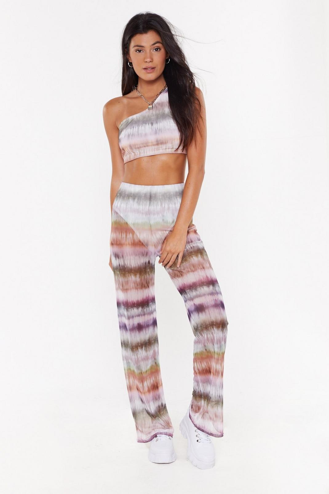 Did You Mesh Me Tie Dye Crop Top and Trousers Set image number 1