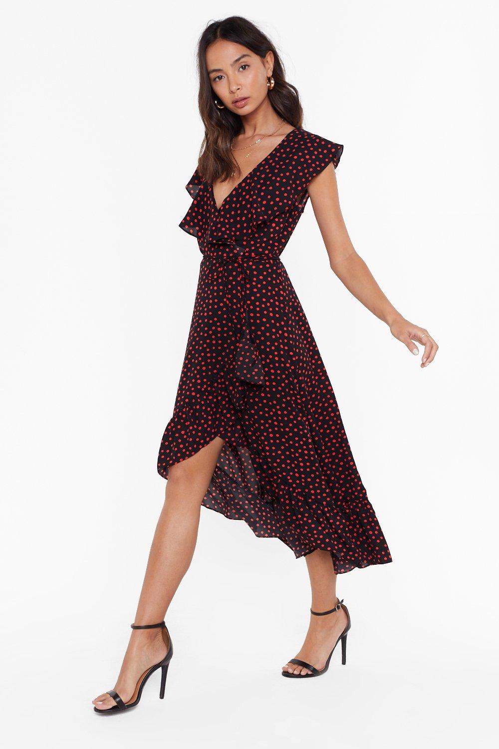 Polka dot clearance ruffle midi dress