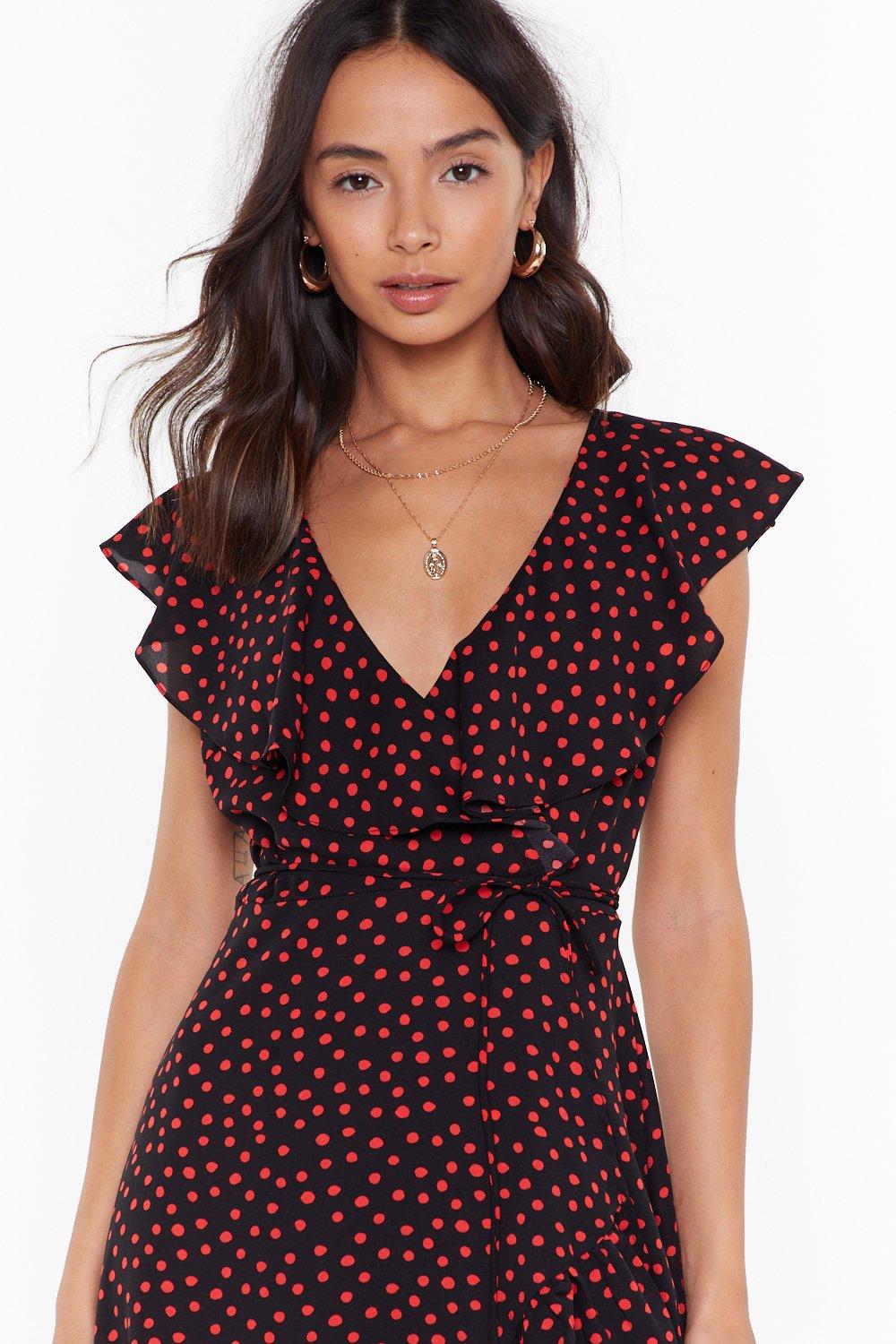 Polka Dot Ruffle Belted Midi Dress