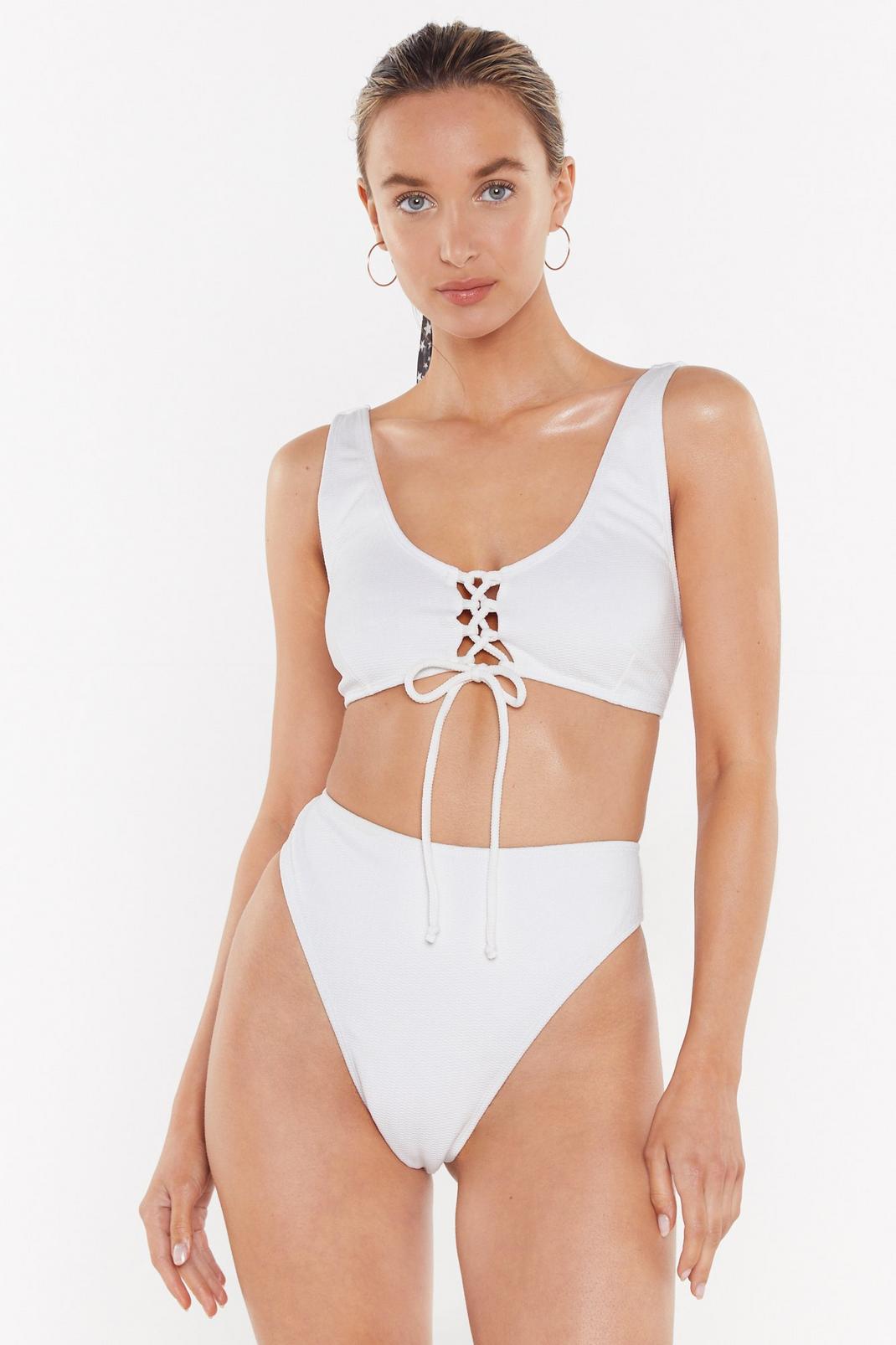 Touch Nothing Lace-Up High-Waisted Bikini Set image number 1