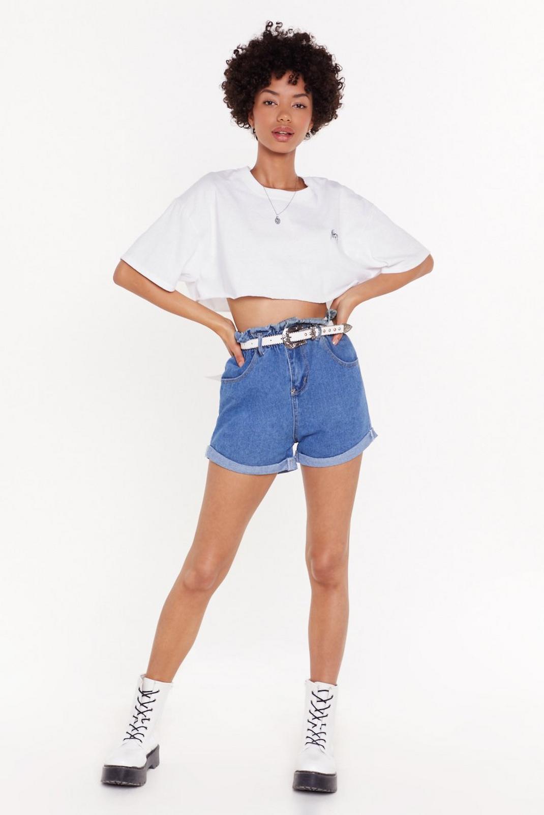 On a Roll-Up Ruched Denim Shorts image number 1