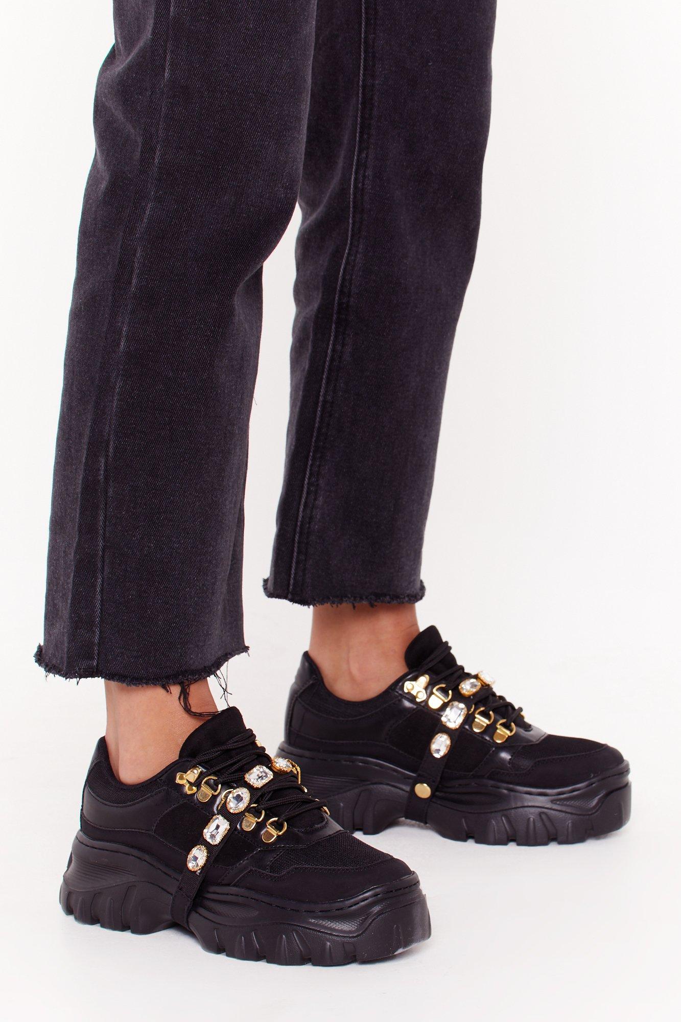 chunky platform trainers black