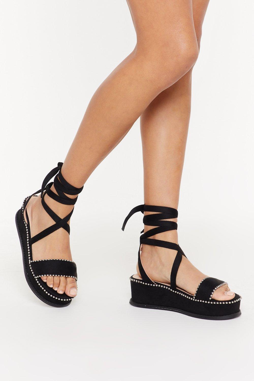 Stud Trip Flatform Ankle Tie Sandals 