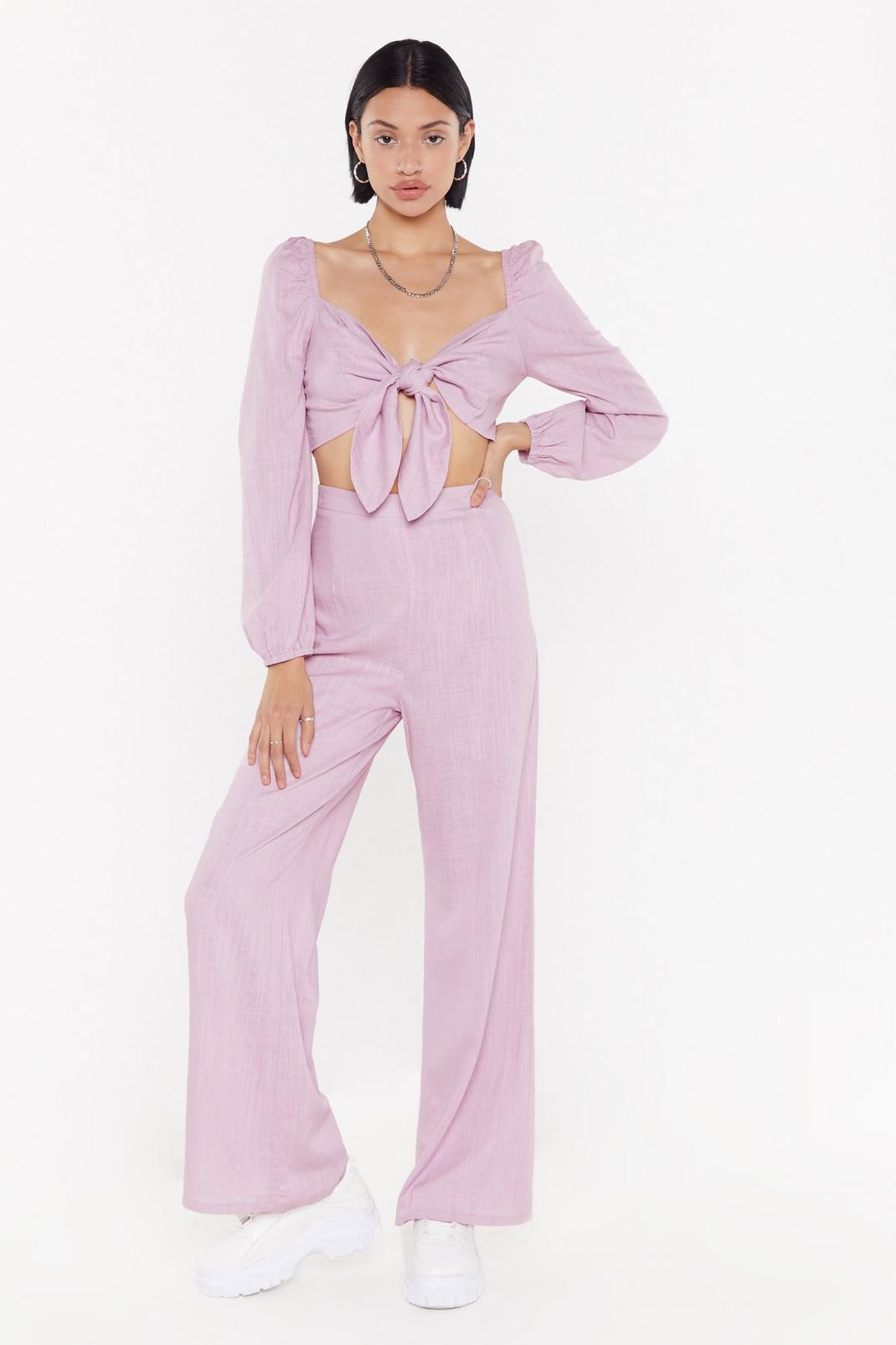 Lilac Linen Wide Leg Trousers image number 1