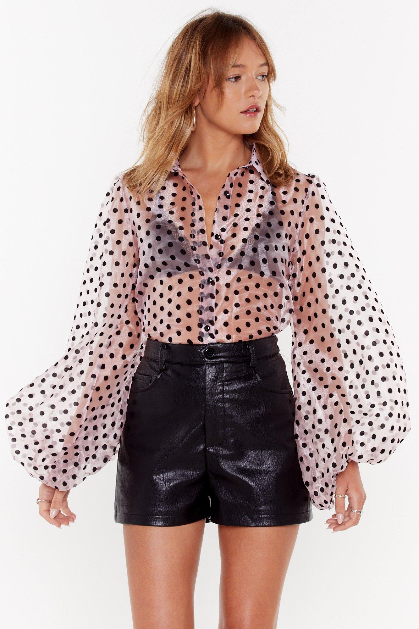 polka dot puff sleeve blouse