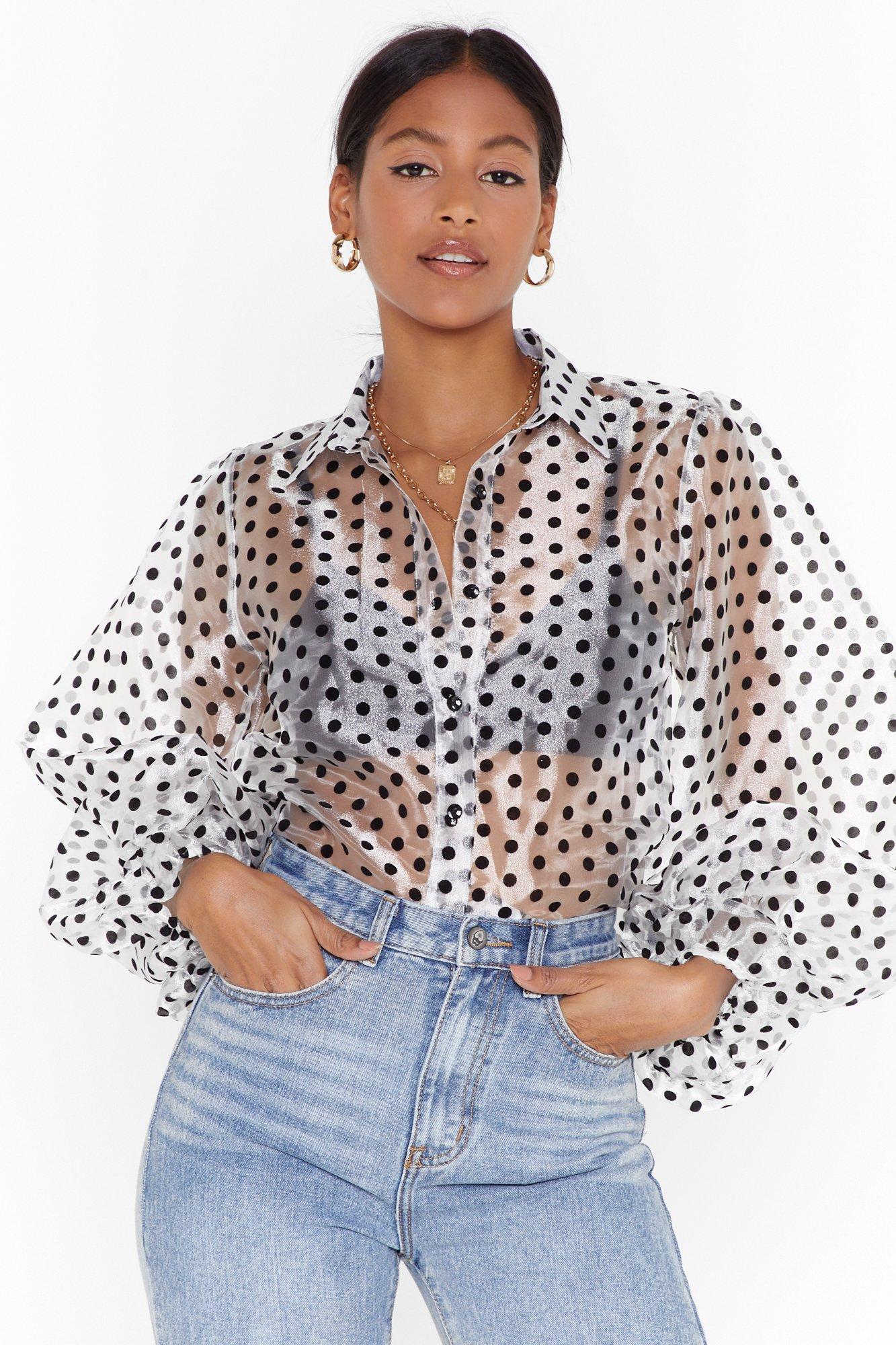 Organza polka dot hot sale balloon sleeve blouse