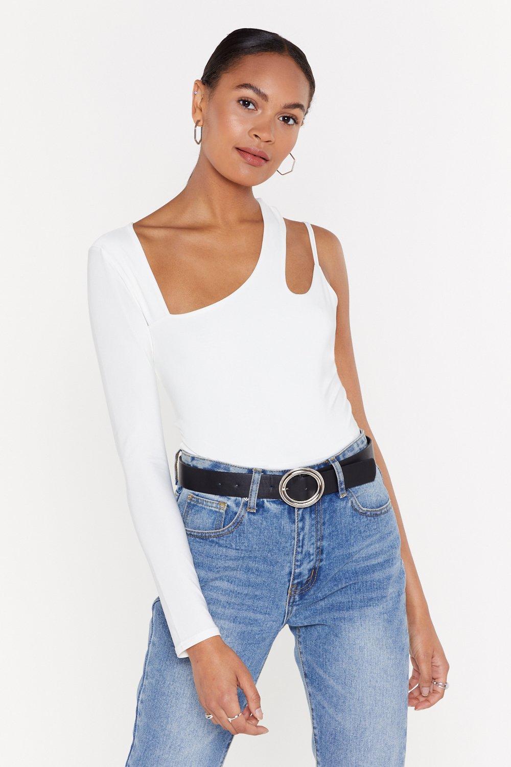 white one shoulder bodysuit