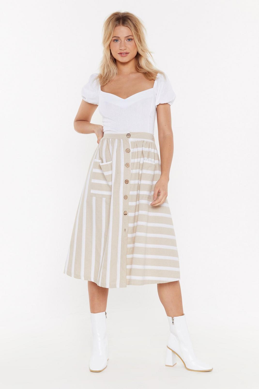 MS  Button Front Stripe Midi Skirt image number 1