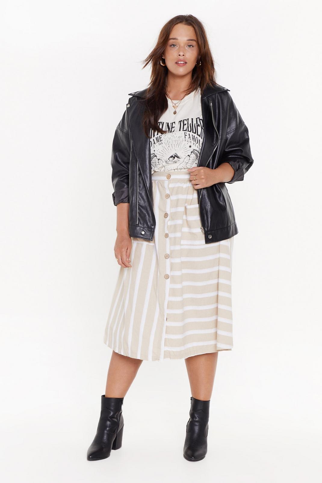 MS Button Front Stripe Midi Skirt image number 1