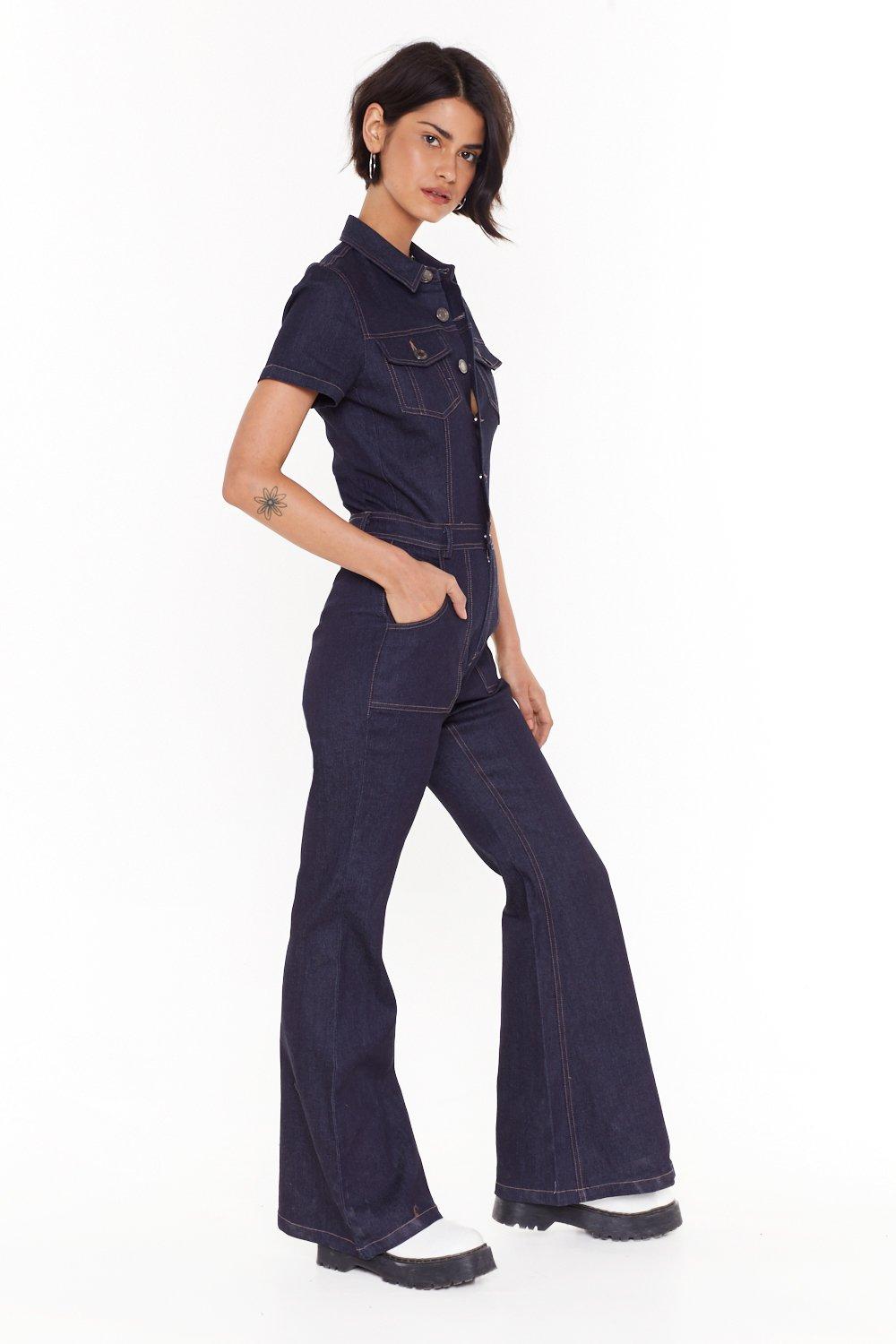 denim flared boiler suit