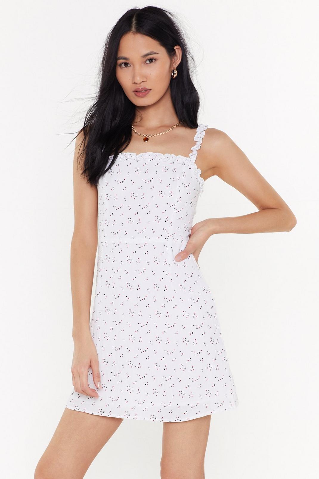 White Floral Strappy A Line Mini Dress image number 1