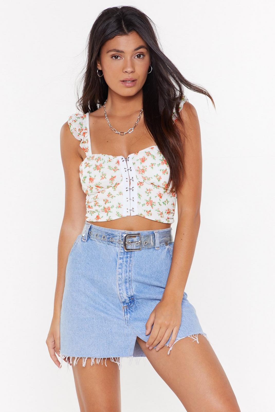 Hooked On a Feeling Floral Print Corset Crop Top in Red