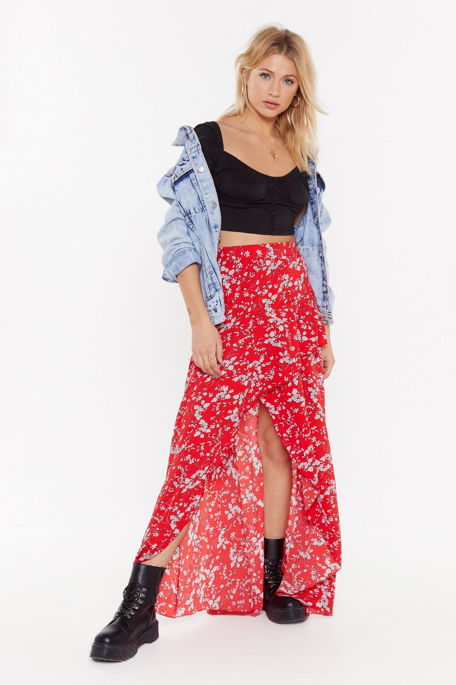 maxi ruffle wrap skirt