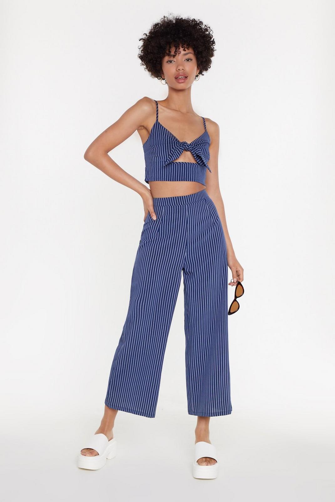 Stripe Tie Front Top + Trousers Set image number 1