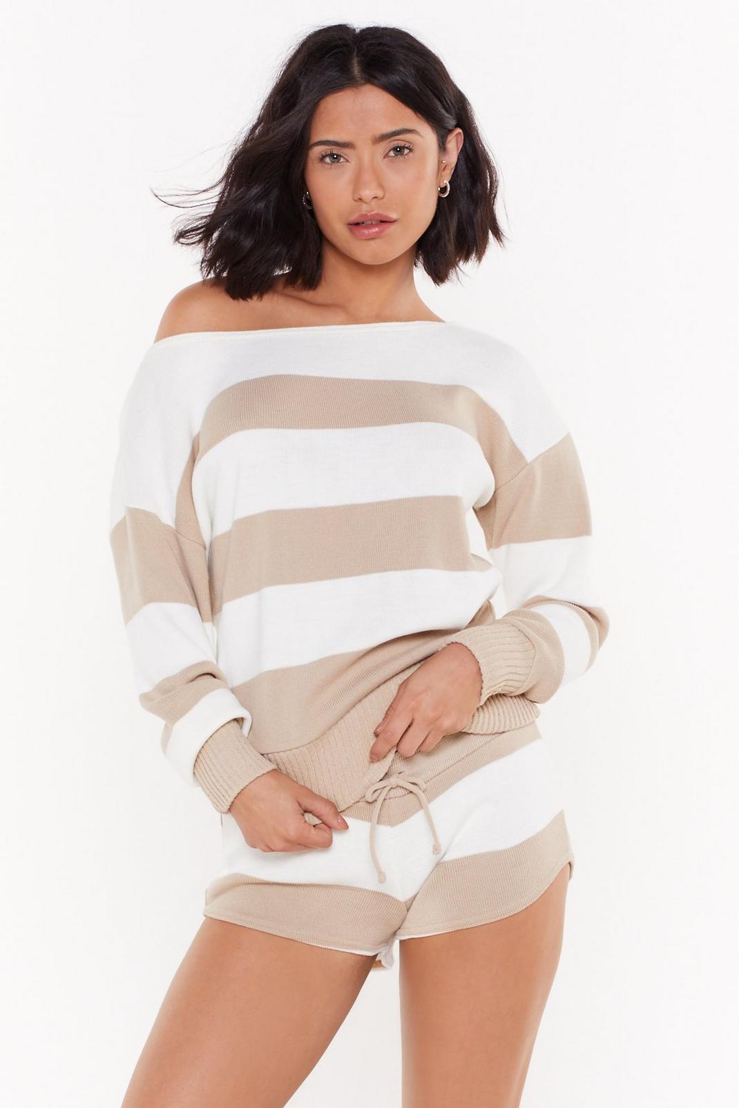 Kick Back & Relax Striped Pajama Sweater and Shorts Set image number 1