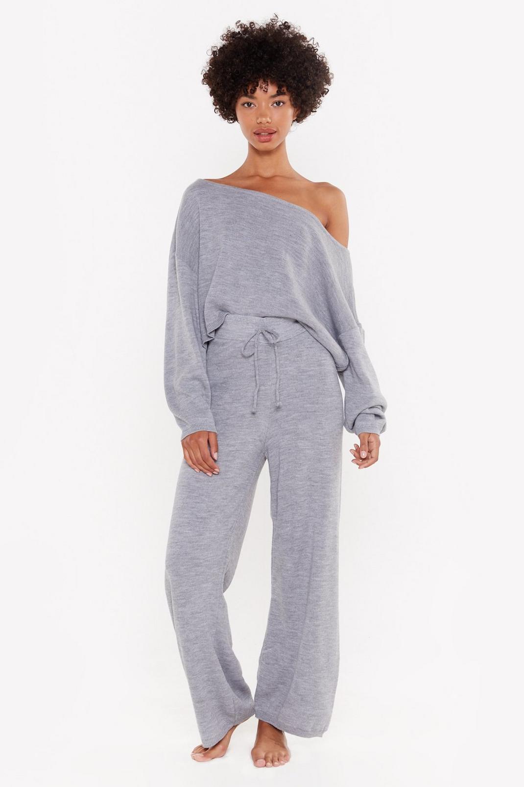 Grey Marl Wide Leg Trousers Lounge Set image number 1
