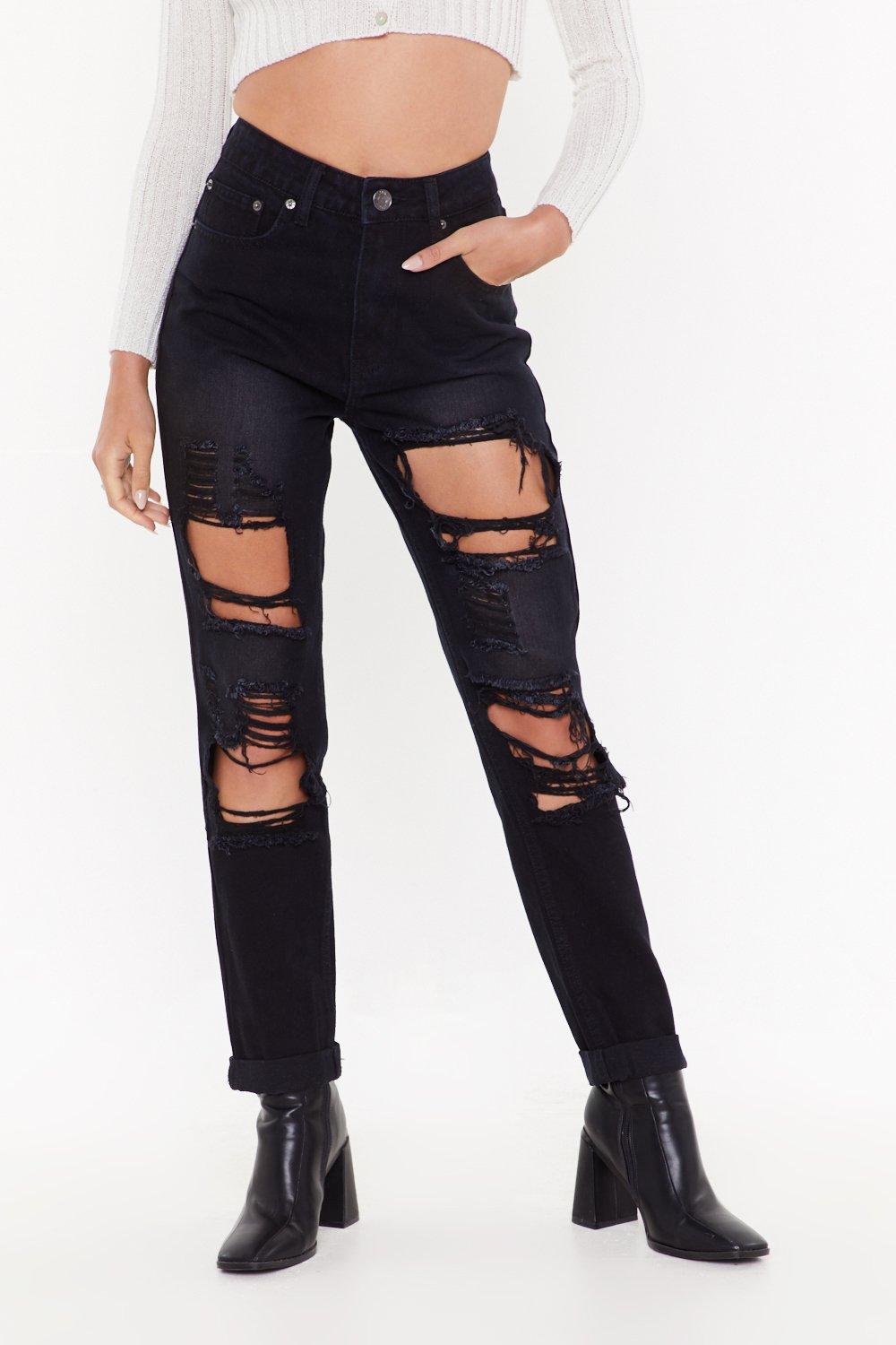 Plt Washed Black Ripped Knee Mom Jeans