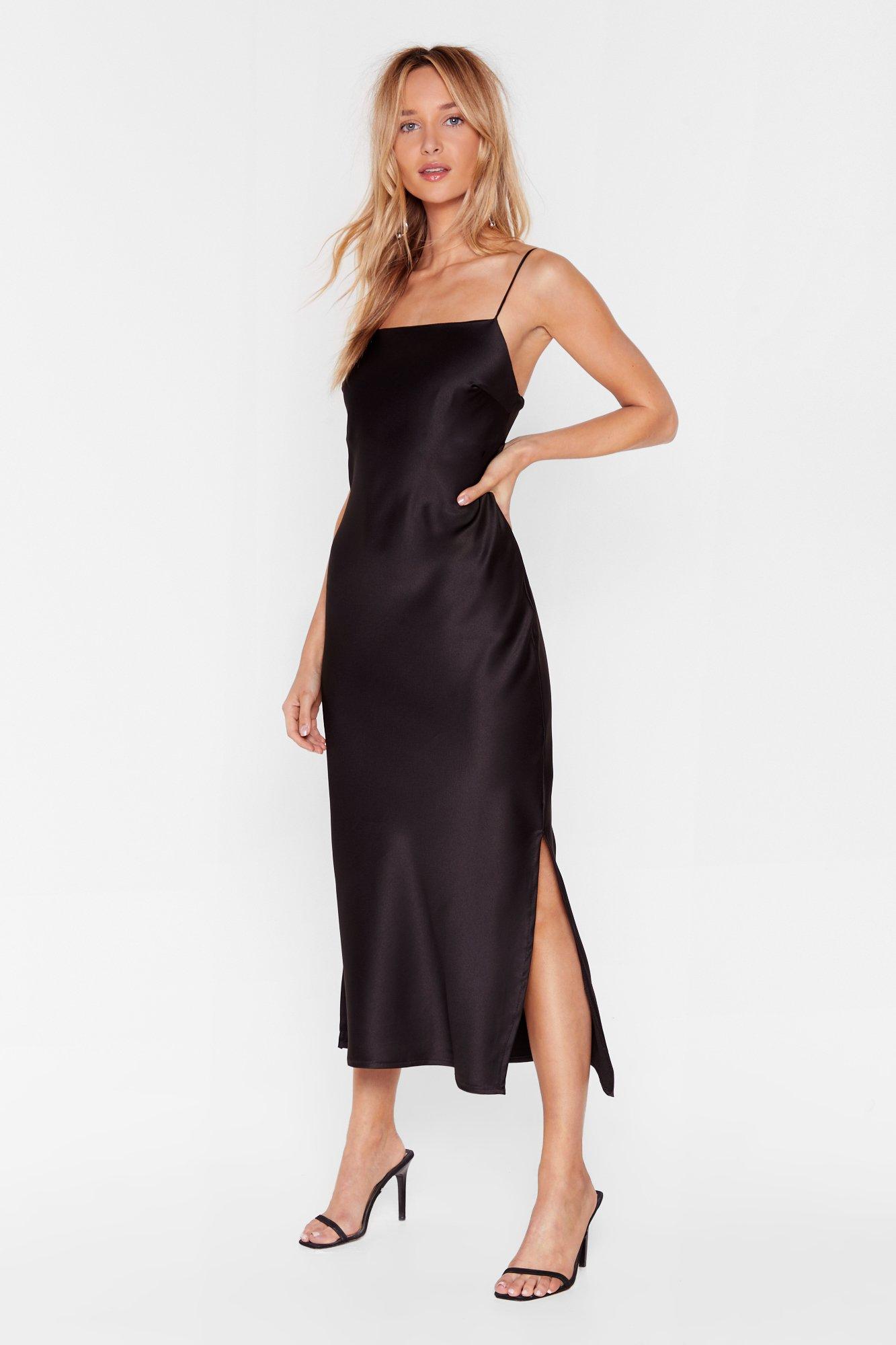 black long slip dress