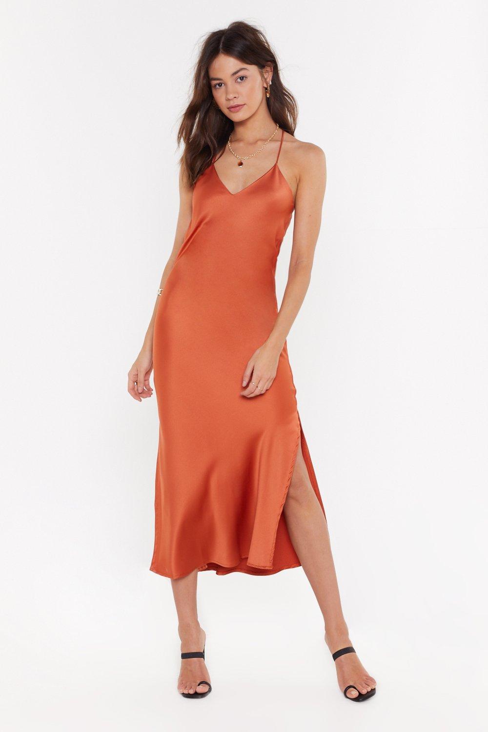 rust satin dress