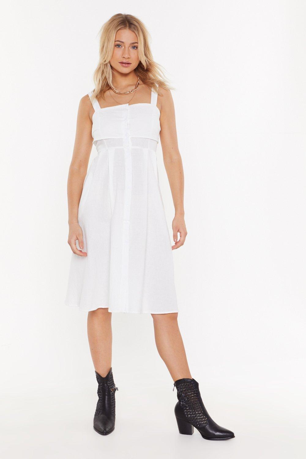 white square neck midi dress