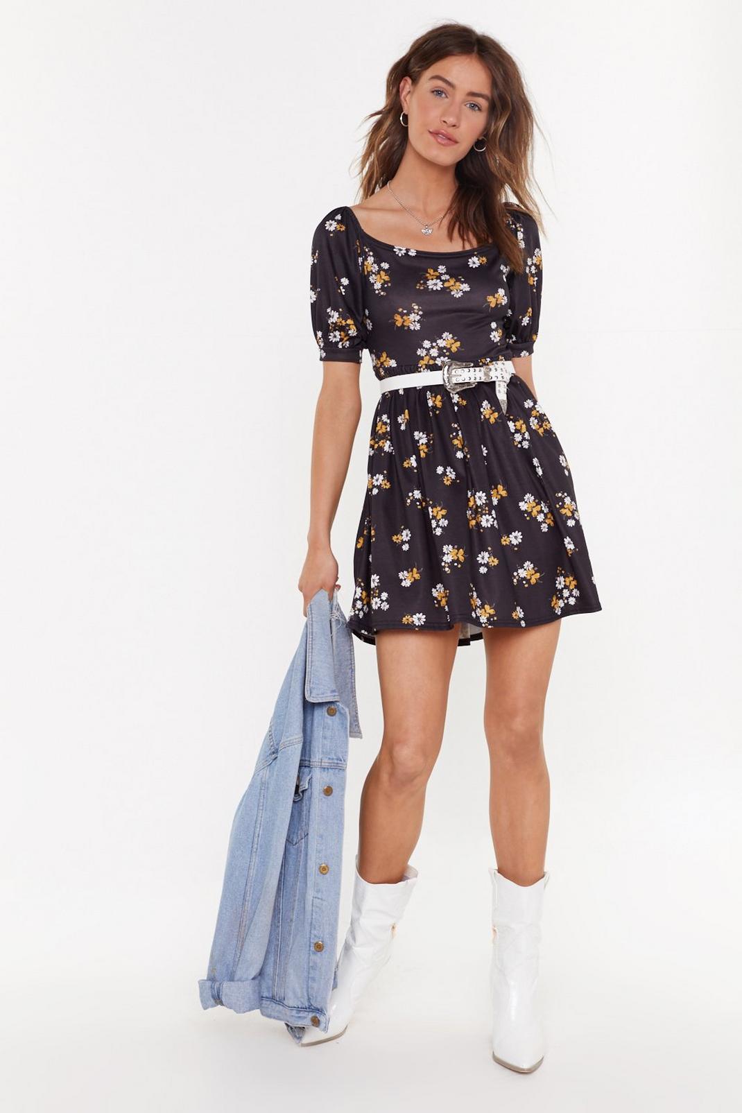 Ditsy Floral Puff Sleeve Mini Dress image number 1
