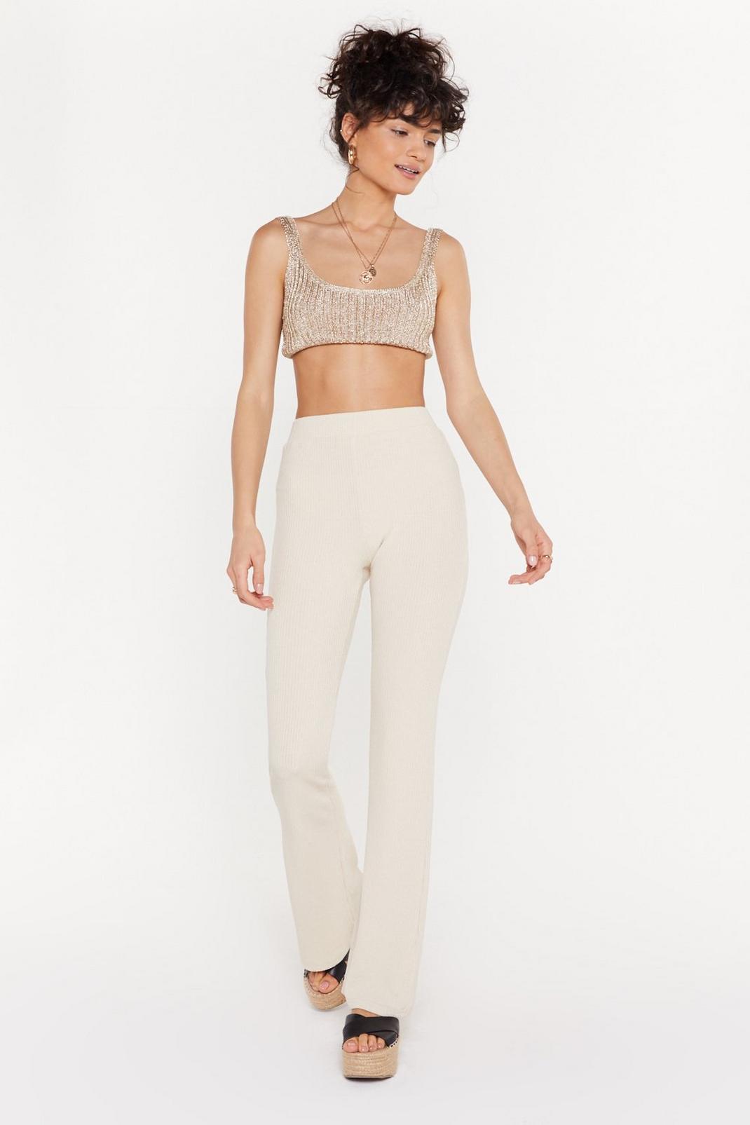 Flare Me Down Ribbed High-Waisted Trousers image number 1