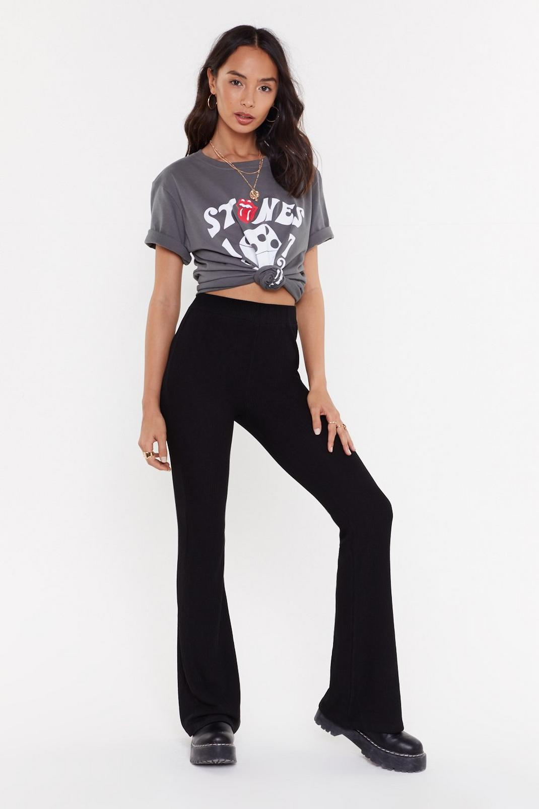 Flare Me Down Ribbed High-Waisted Pants image number 1