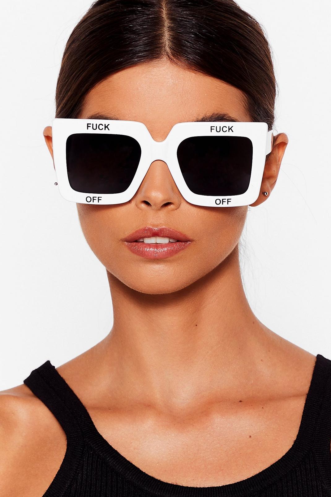White Fuck Off Oversized Square Sunglasses image number 1