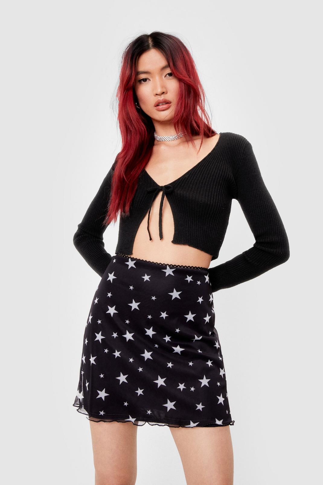 Black Star Mesh Mini Skirt image number 1