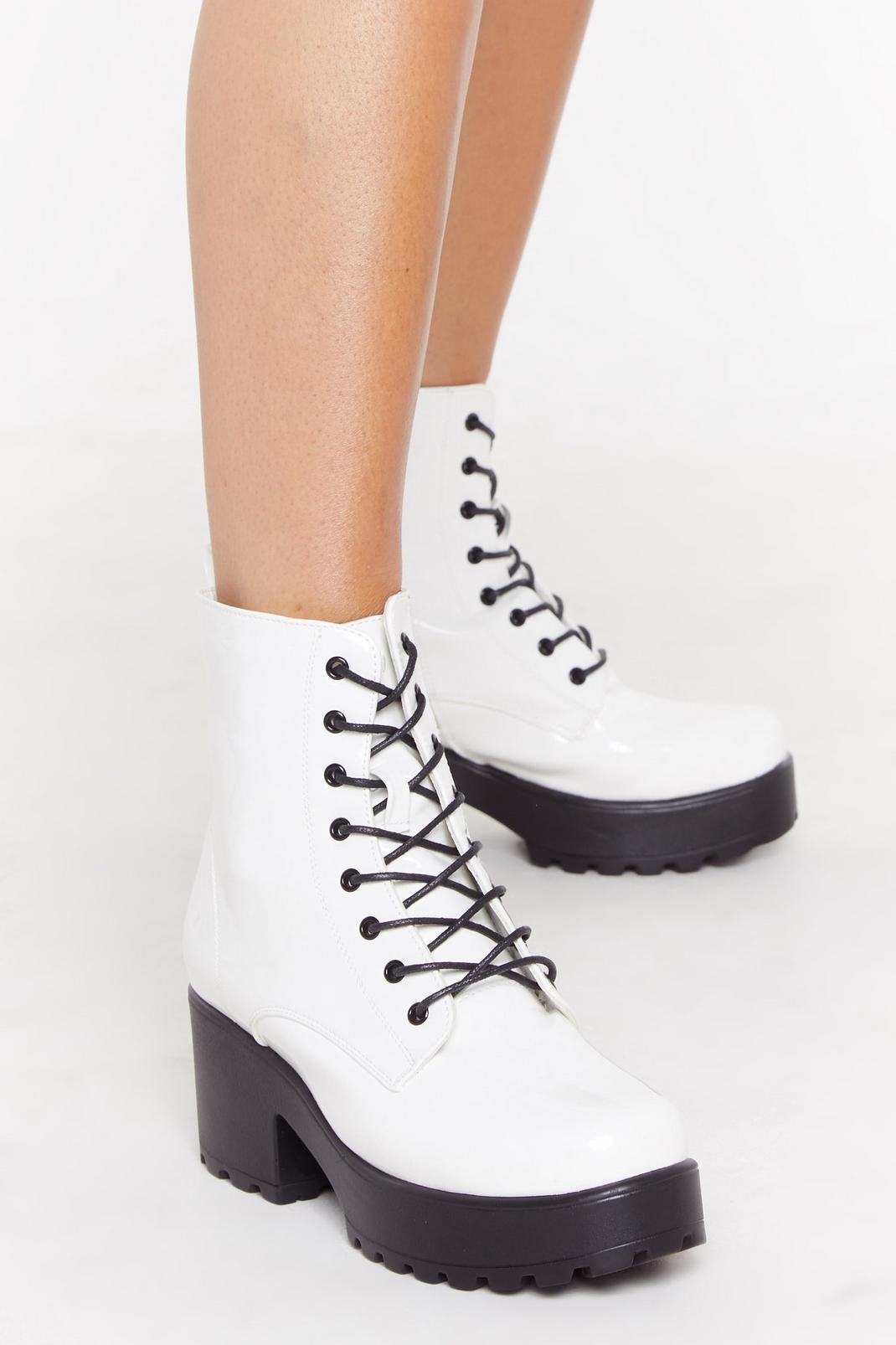 Patent Block Heel Lace Up Boots image number 1