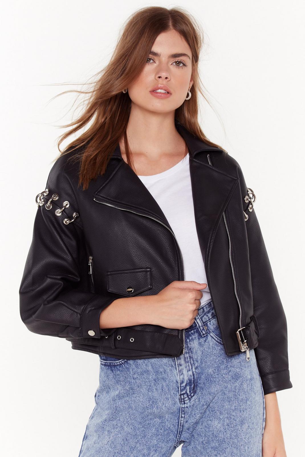 One Hell of a Ride Faux Leather Eyelet Jacket image number 1