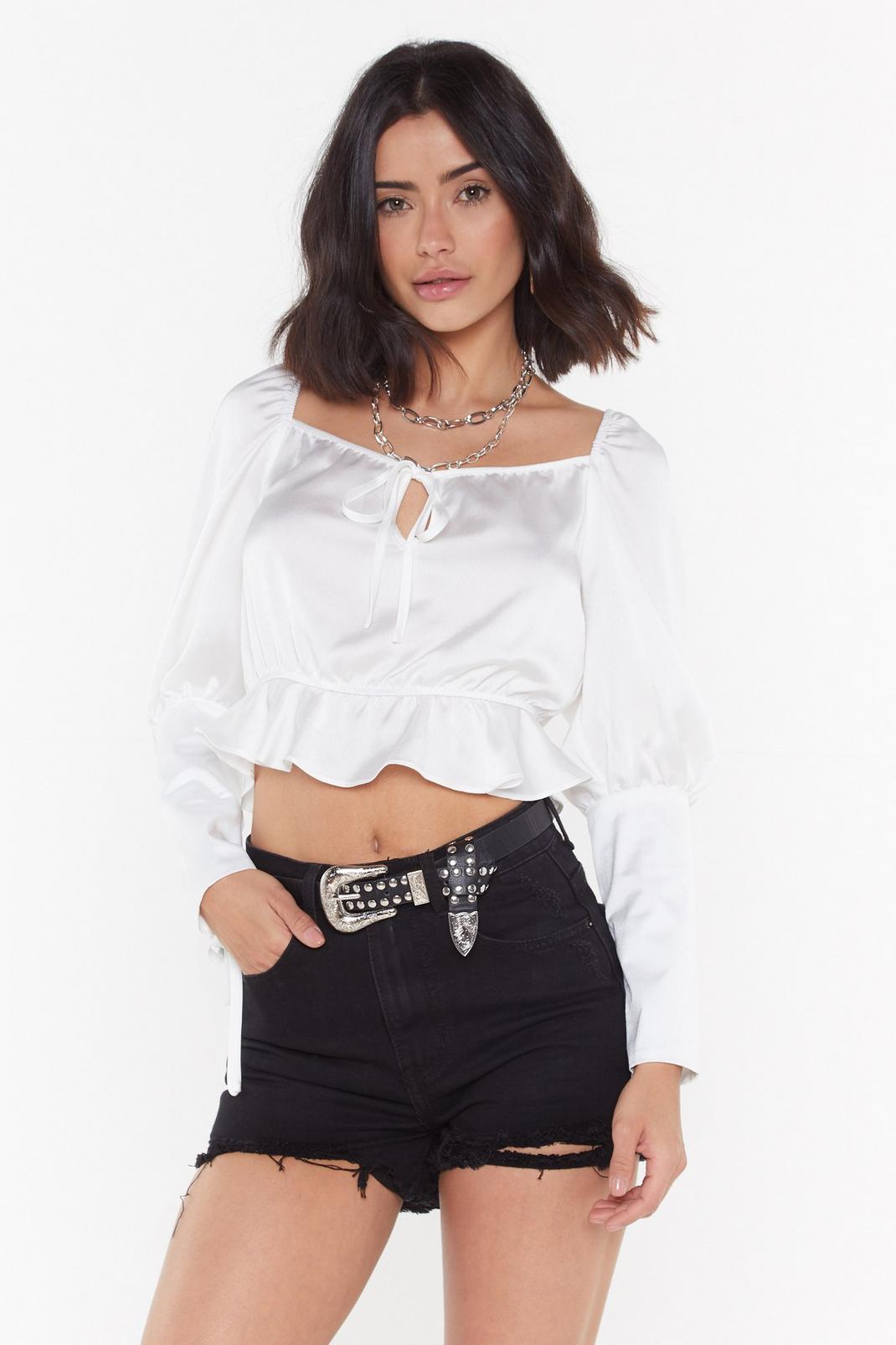 Lace Up Sleeve Square Neck Blouse image number 1