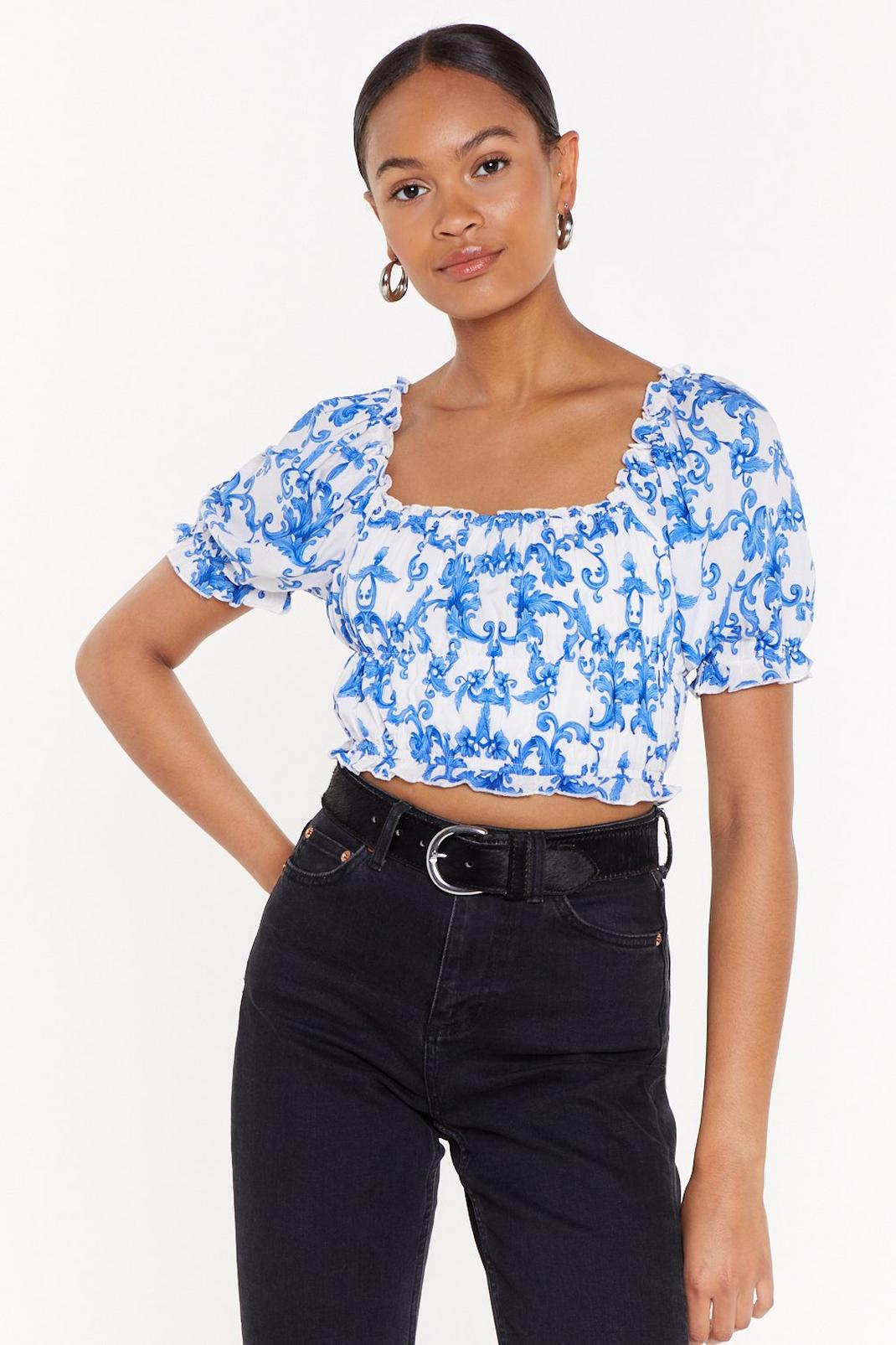 Square Neck Ruched Crop Top image number 1