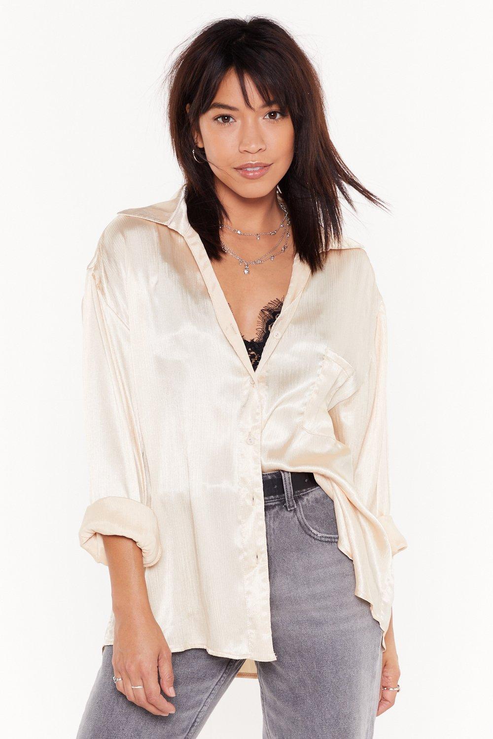 oversized satin button down shirt