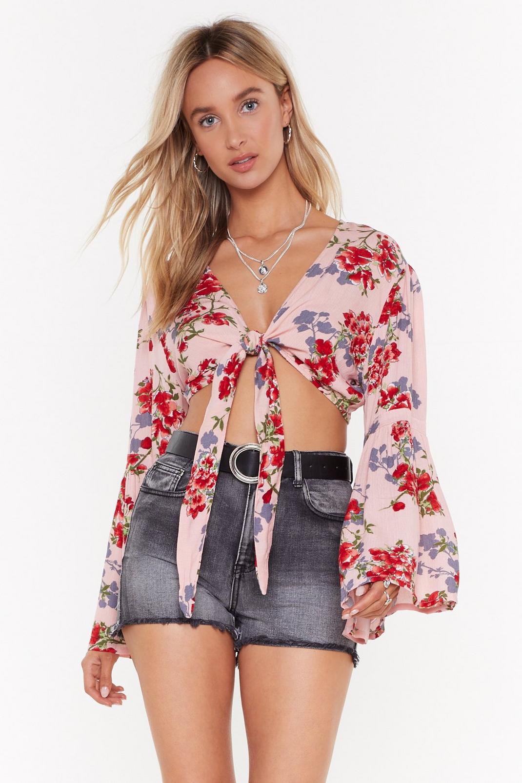 Floral Tie Front Blouse image number 1