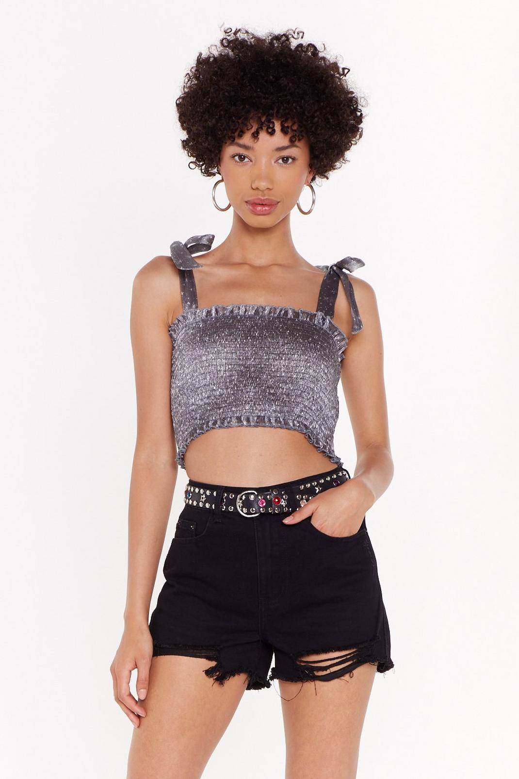 Silver Haved You Shirred Metallic Crop Top image number 1