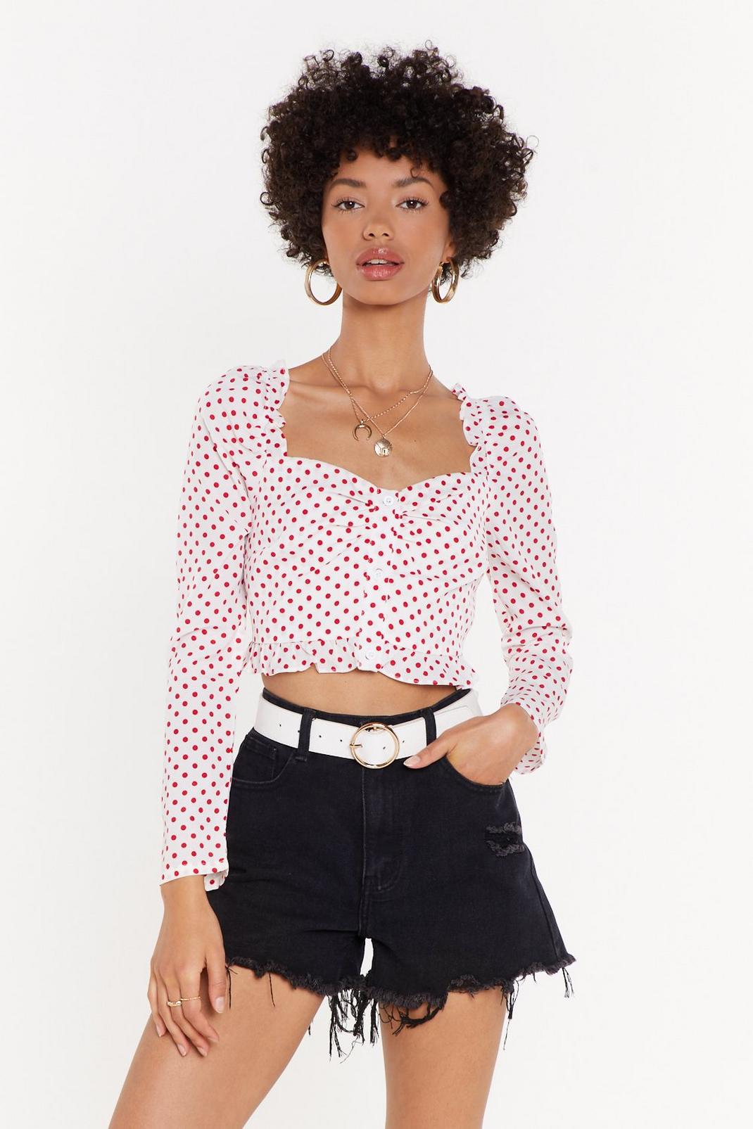 Polka Dot Button Down Cropped Blouse image number 1