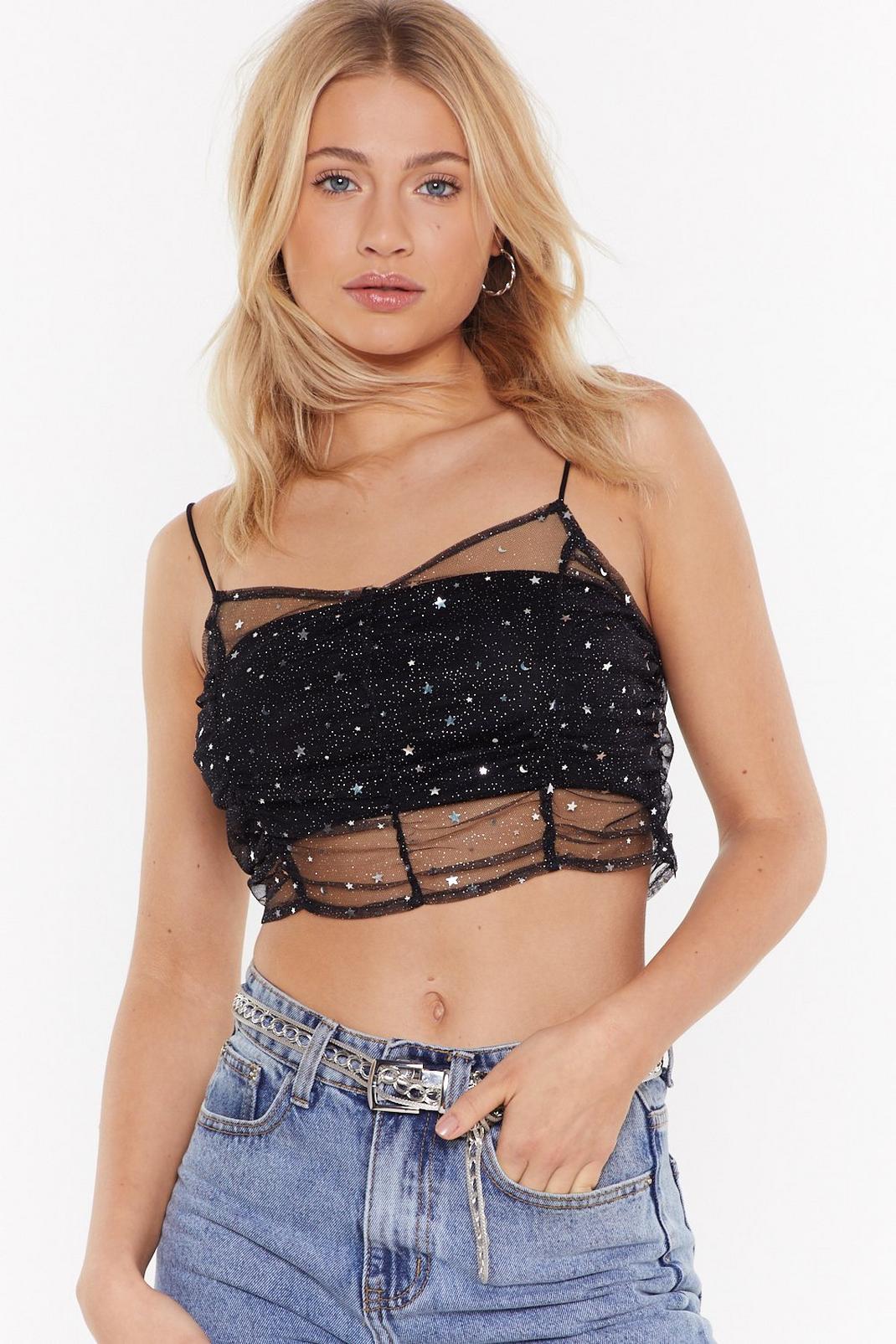 Girl Walks Into a Star Mesh Cropped Top image number 1