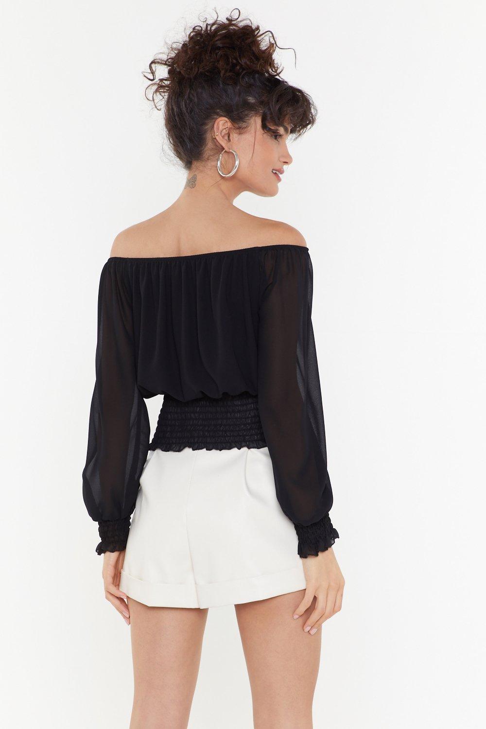 Sheer black off the shoulder blouse deals