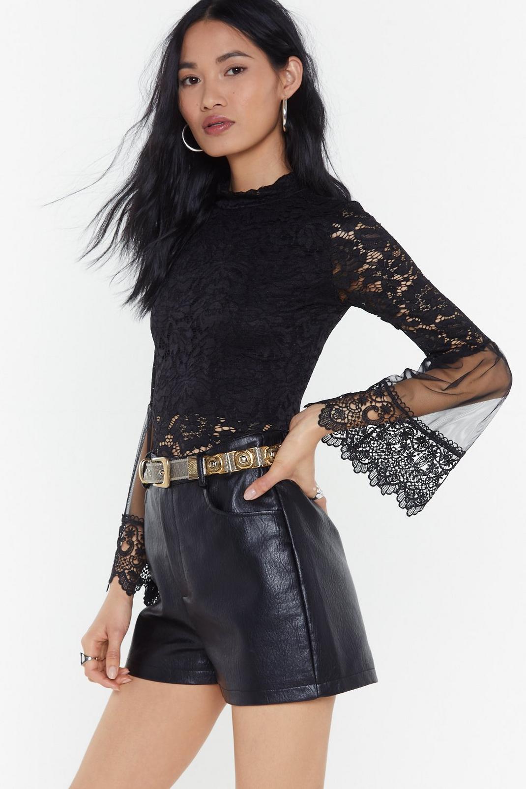 Lace High Neck Mesh Flare Sleeve Top image number 1