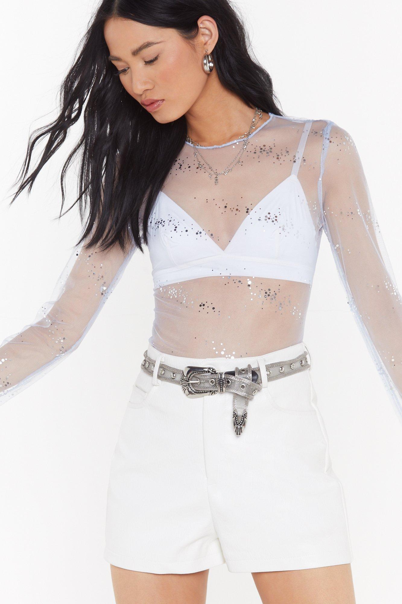 white glitter mesh top