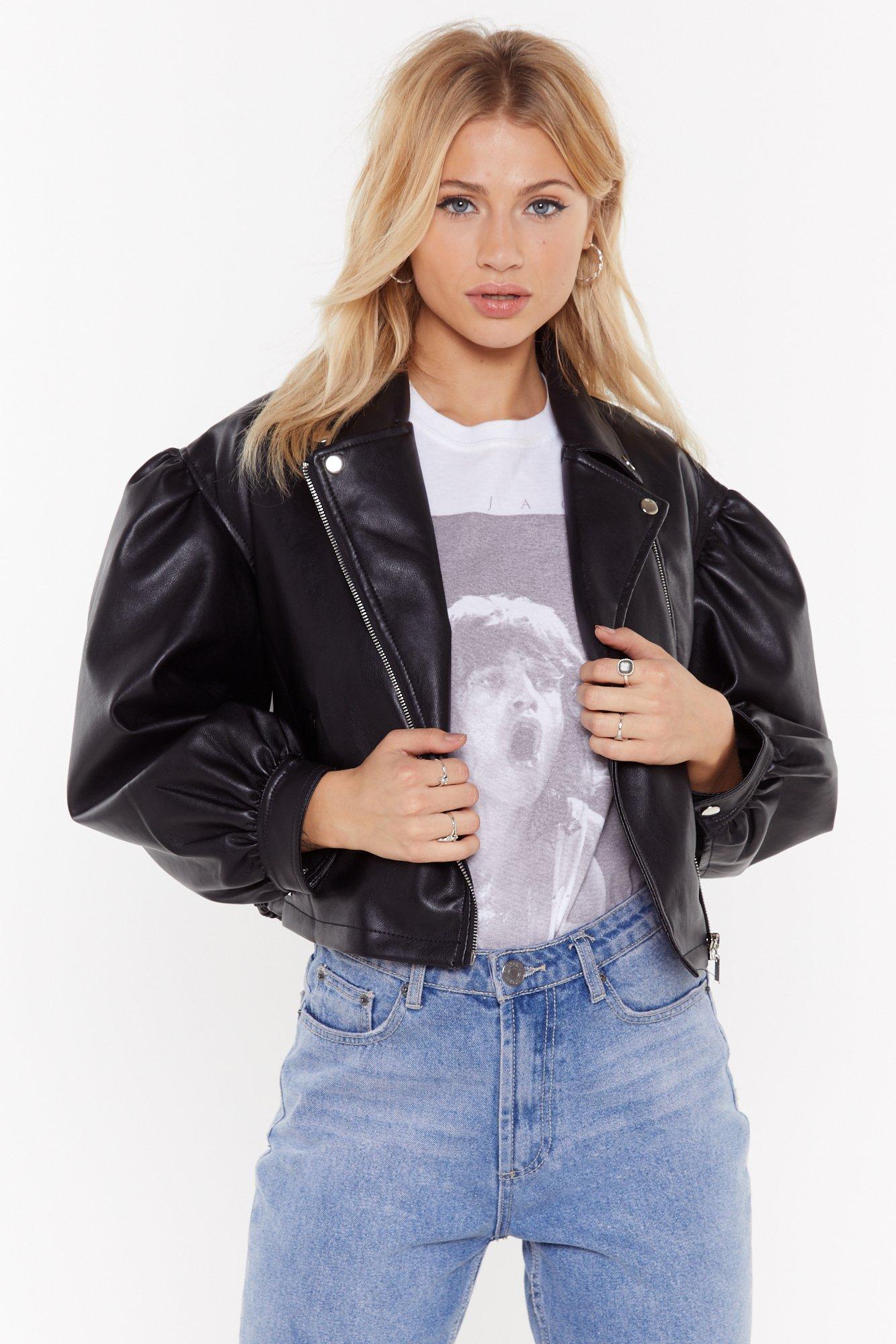 puff sleeve biker jacket