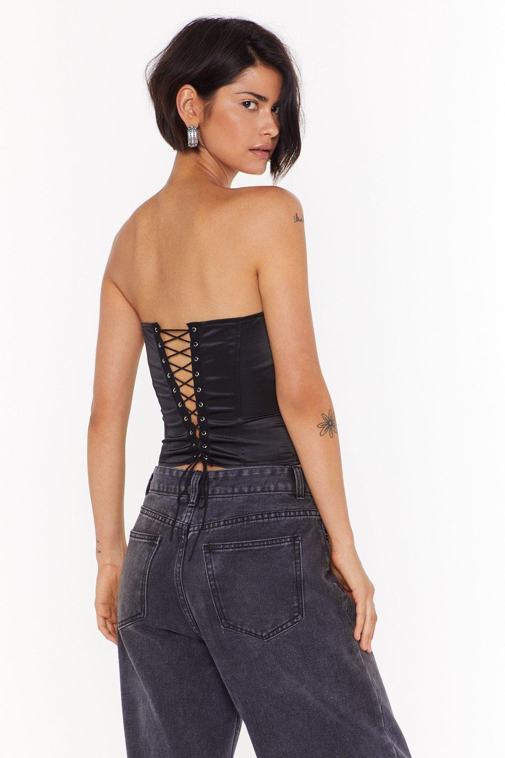 Satin Lace-Up Bustier Top