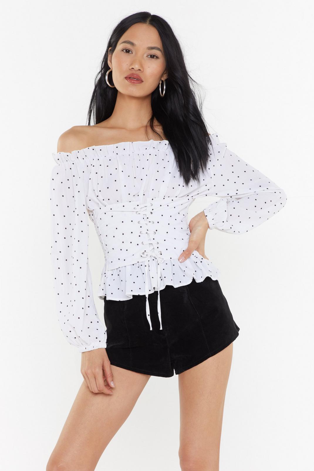 Lace to the Top Polka Dot Off-the-Shoulder Top image number 1